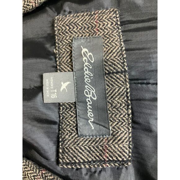Eddie Bauer Women's Wool Blazer Herringbone Pinstripe Brown 16 - Picture 2 of 7